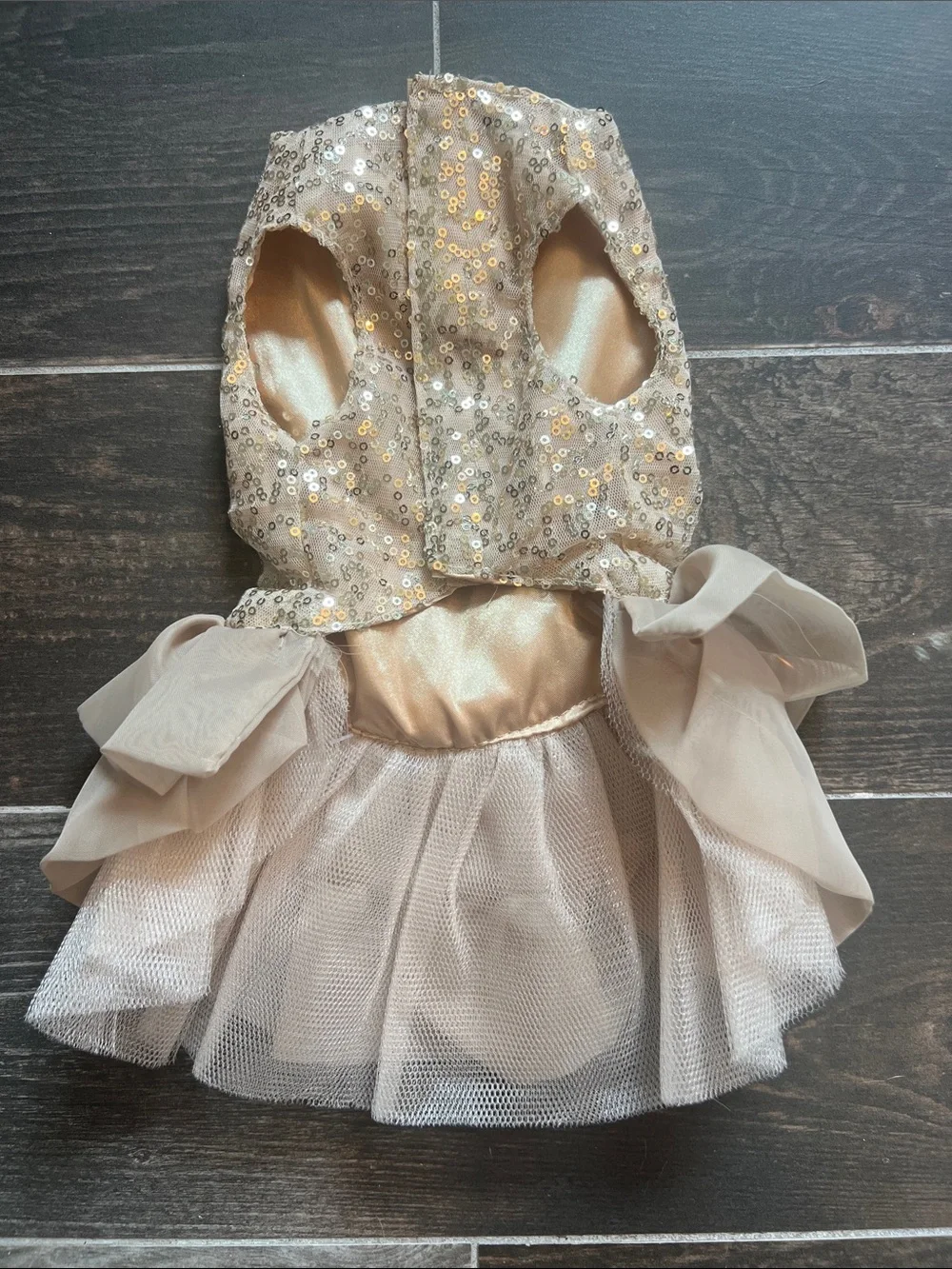 Sequin & Ruffle Gold Dog Dress with Floral Accent